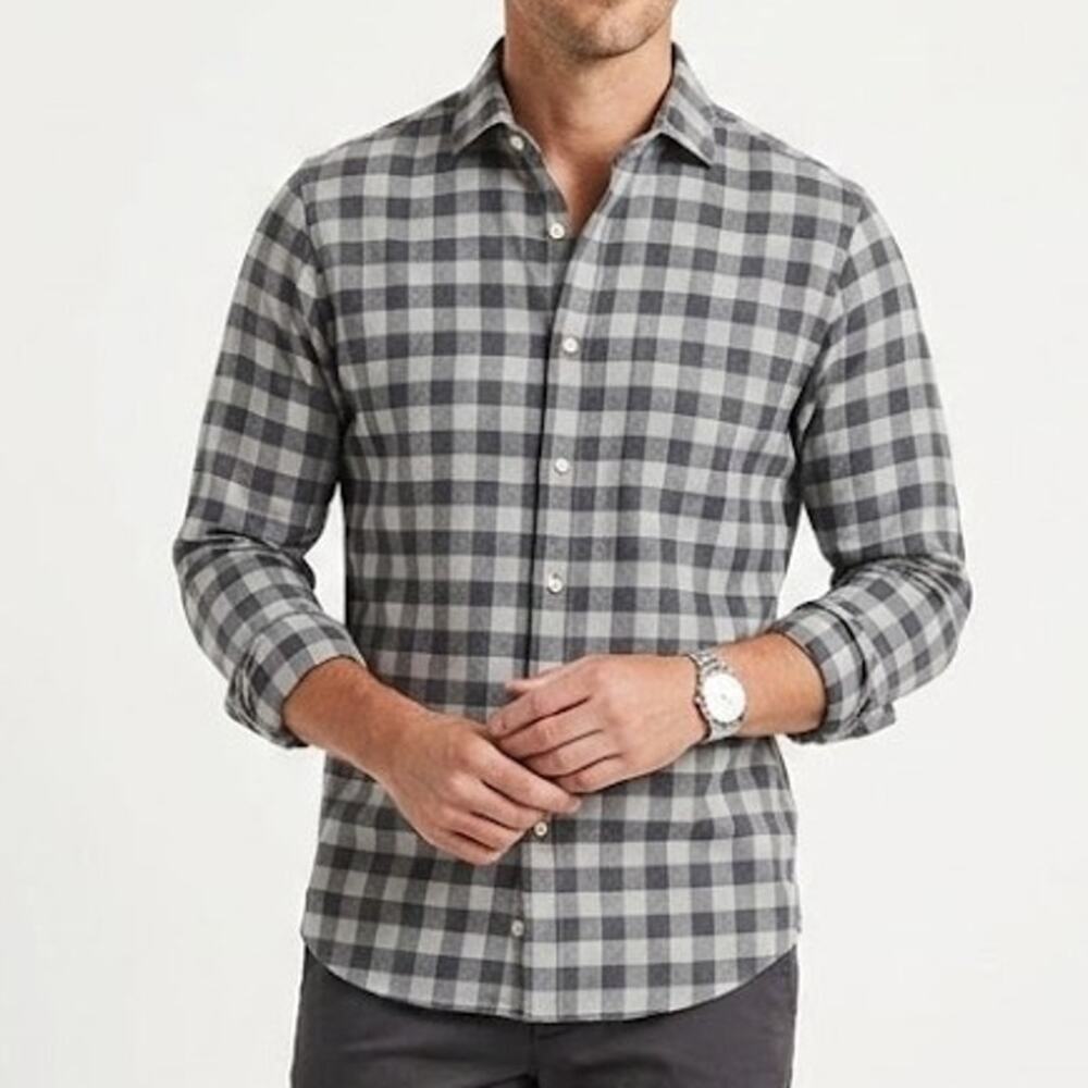 Thomas Dean Flannel Shirt Men's XXL Gray Plaid Button Down Cotton Long Sleeve